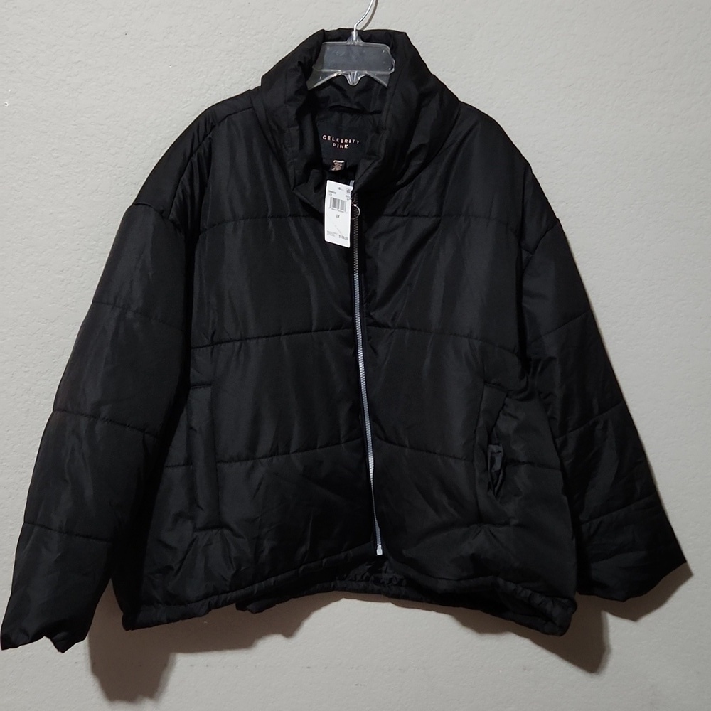 Celebrity Pink Jacket Womens Size 3X Black Puffer Cropped Black Packable